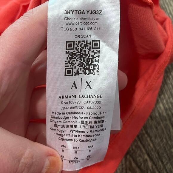 Armani Exchange Short Sleeve Top Logo Print Crewneck Cotton Pullover Pink Size M - Picture 3 of 6